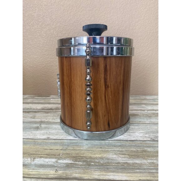 Mid Century M Taka Japan Ice Bucket Teak-Tone Woodgrain Chrome Lid Retro Barware - Picture 6 of 13